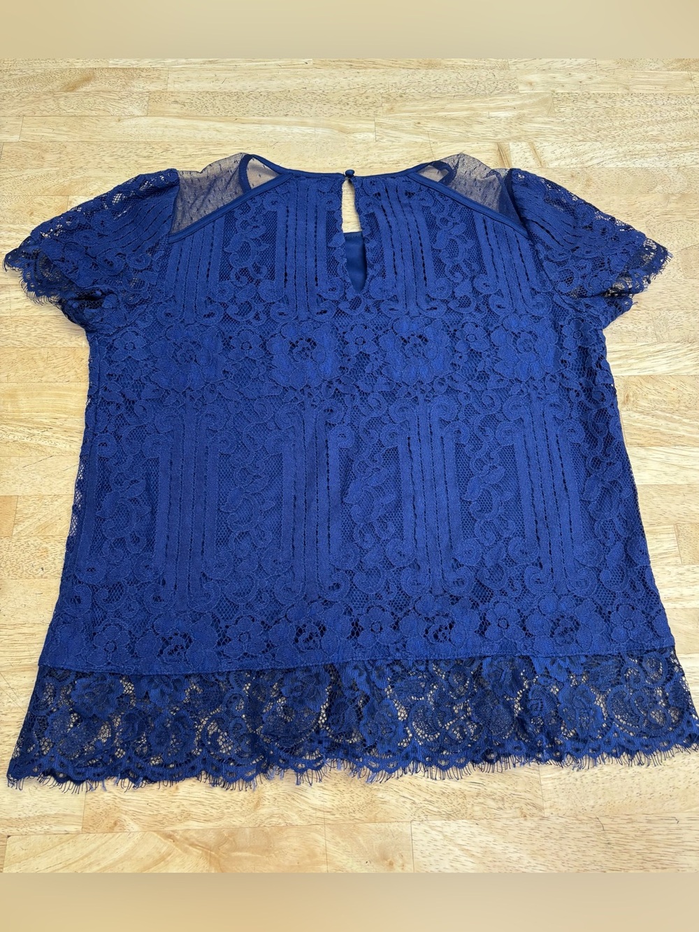 Express Royal Blue Lace Short-Sleeve Blouse